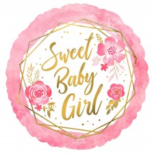 Baby Shower Party Decorations - Foil Balloon Floral Geo Standard HX Sweet Baby Girl