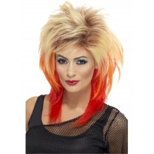 80s Blonde & Red Mullet Wig for Adult