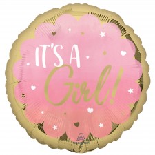 Baby Shower Pink It's a Girl Round Foil Balloon 53cm