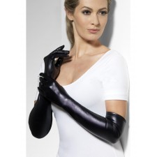 Black Wet Look Gloves for Adult