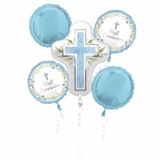 First Communion Blue Bouquet Foil Balloons 5 pk