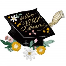 Graduation Follow Your Dreams Grad Cap Blooms Shaped Balloon 73cm x 76cm
