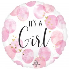 Baby Shower It's a Girl Watercolour Round Foil Balloon 45cm