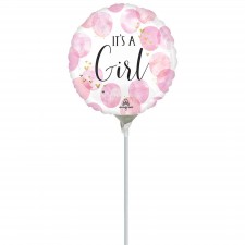 Baby Shower It's a Girl Watercolor Round Foil Balloon 22cm