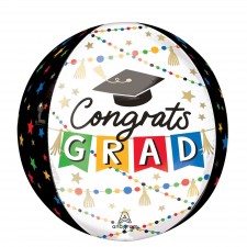 Graduation Congrats Grad Pom-Pom & Stars Orbz Shaped Balloon