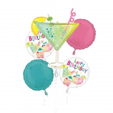 Happy Birthday Cocktail Surprise Bouquet Foil Balloons 5 pk