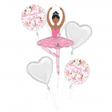Happy Birthday Ballerina Girl Bouquet Foil Balloons 5 pk