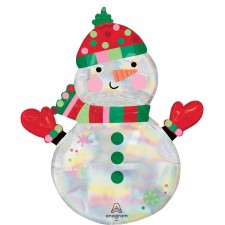 Christmas Iridescent Snowman Shaped Balloon 66cm x 78cm