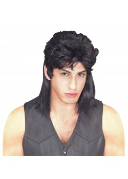 Black Mullet Adult Wig 1980s - Accessory