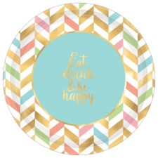 Happy Birthday Eat, Drink & Be Happy Round Banquet Plates 26cm 8 pk