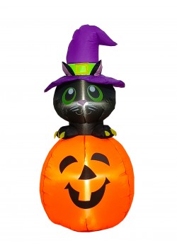 Black Cat On Pumpkin Inflatable - 4ft Tall Animals