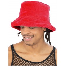 90s Red Fur Bucket Hat for Adult
