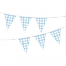 Gingham Pastel Blue Bunting Banner 3.9m