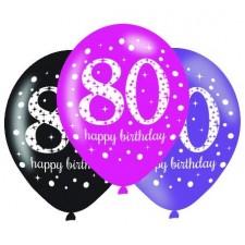 80th Birthday Pink Celebration Teardrop Latex Balloons 30cm 6 pk