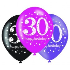 30th Birthday Pink Celebration Teardrop Latex Balloons 30cm 6 pk