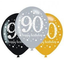Teardrop 90th Birthday Sparkling Celebration Latex Balloons 30cm Pack of 6