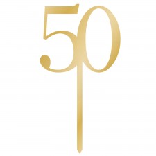 50th Birthday Gold Acrylic Sparkling Celebration Cake Topper 8cm x 15cm