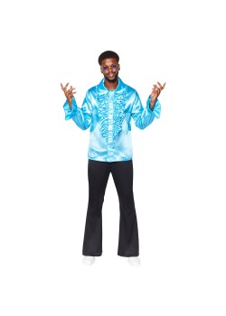 Blue Satin Ruffle Shirt Men's Costume Medium