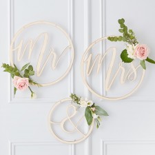 Gold Wedding Wooden Backdrop Hoop Hanging Decorations 3 pk