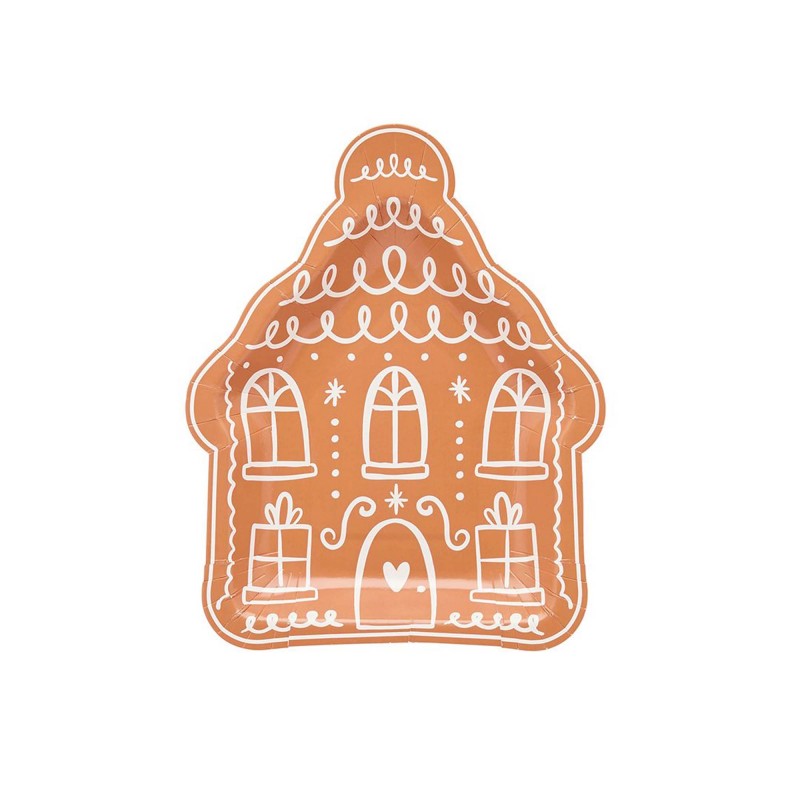 Christmas Gingerbread House Shaped Plates | Express Party Supplies