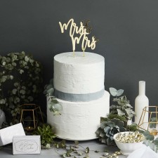 Wedding Gold 'Mr & Mrs' Geometric Greenery Cake Topper 20cm x 16cm