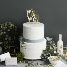 Wedding Gold 'Mr & Mrs' Geometric Greenery Cake Topper 20cm x 14cm