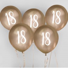 18th Birthday Gold Metallic Mix Up Latex Balloons 30cm 5 pk