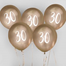 30th Birthday Gold Metallic Mix Up Latex Balloons 30cm 5 pk