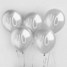 40th Birthday Silver Metallic Mix Up Latex Balloons 30cm 5 pk