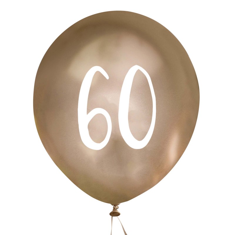 60th Birthday Gold Metallic Mix Up Latex Balloons - 30cm - 5 pk