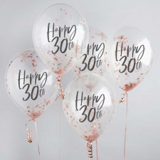 Rose Gold 'Happy 30th Birthday' Metallic Mix Up Latex Balloons 30cm 5 pk