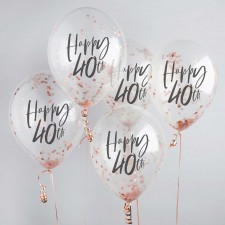 Rose Gold 'Happy 40th Birthday' Metallic Mix Up Latex Balloons 30cm 5 pk