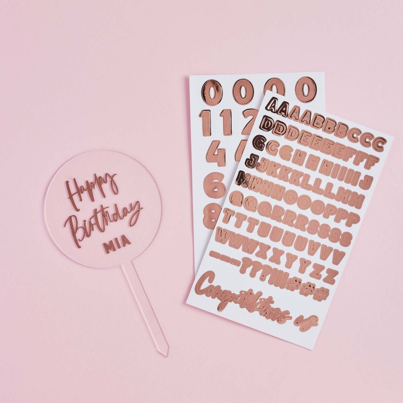 Happy Birthday Rose Gold Metallic Mix Up Customisable Acrylic Cake Topper
