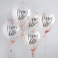 Rose Gold 'Happy 60th Birthday' Metallic Mix Up Latex Balloons 30cm 5 pk
