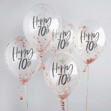 Rose Gold 'Happy 70th Birthday' Metallic Mix Up Latex Balloons 30cm 5 pk