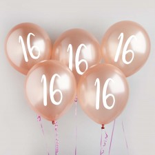 16th Birthday Rose Gold Metallic Mix Up Latex Balloons 30cm 5 pk