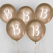 Happy Birthday Gold '13' Metallic Mix Up Latex Balloons 30cm 5 pk