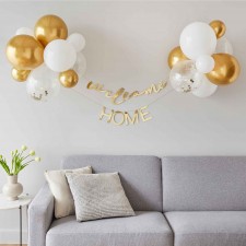 Hello Baby White & Gold Welcome Home Balloon Backdrop Decorating Kit 31 pk