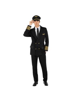 Black Pilot Captain Men's Costumes 3XL