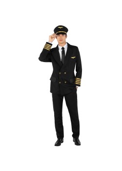 Black Pilot Captain Men's Costumes Large