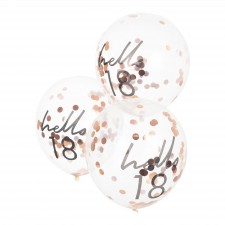 18th Birthday Rose Gold Hello 18 Mix It Up Confetti Filled Latex Balloons 30cm 5 pk