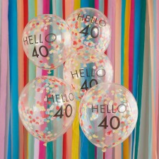 40th Birthday Hello 40 Brights Mix It Up Latex Balloons 30cm 5 pk