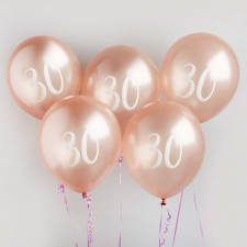 30th Birthday Rose Gold Metallic Mix Up Latex Balloons 30cm 5 pk