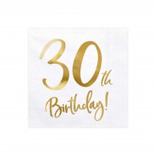 30th Birthday Gold Milestone Lunch Napkins 16.5 x 16.5 cm 20 pk