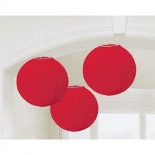 Apple Red Round Lanterns 24cm 3 pk