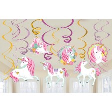 Magical Unicorn Swirl Hanging Decorations 12 pk