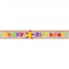 Happy Birthday Happy 4th Birthday Holographic Banner 2.7m