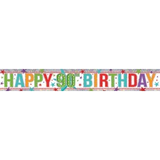 Multi Coloured Happy 90th Birthday Holographic Banner 2.7m