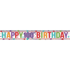 Multi Coloured Happy 100th Birthday Holographic Banner 2.7m
