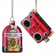 Retro Music Set Merry & Bright Christmas Tree Hanging Decorations 3.3cm x 7cm 2 pk